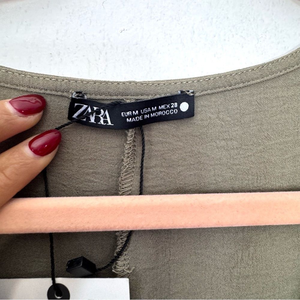 NWT Zara Minimalist Front Knot Loose Fitted Midi Dress Olive Green Sz M - Picture 8 of 12